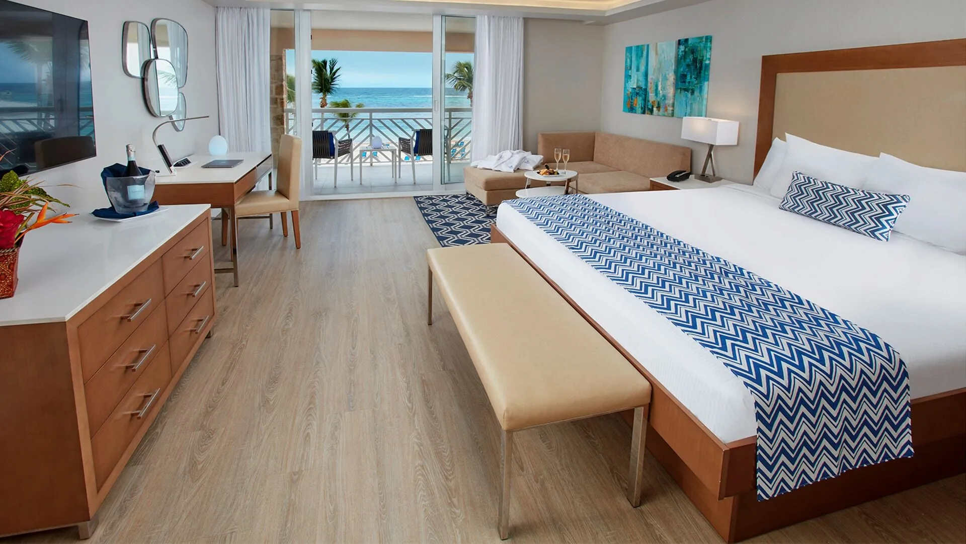 Ocean view king room with balcony at Carina Bay Boutique Resort & Casino.