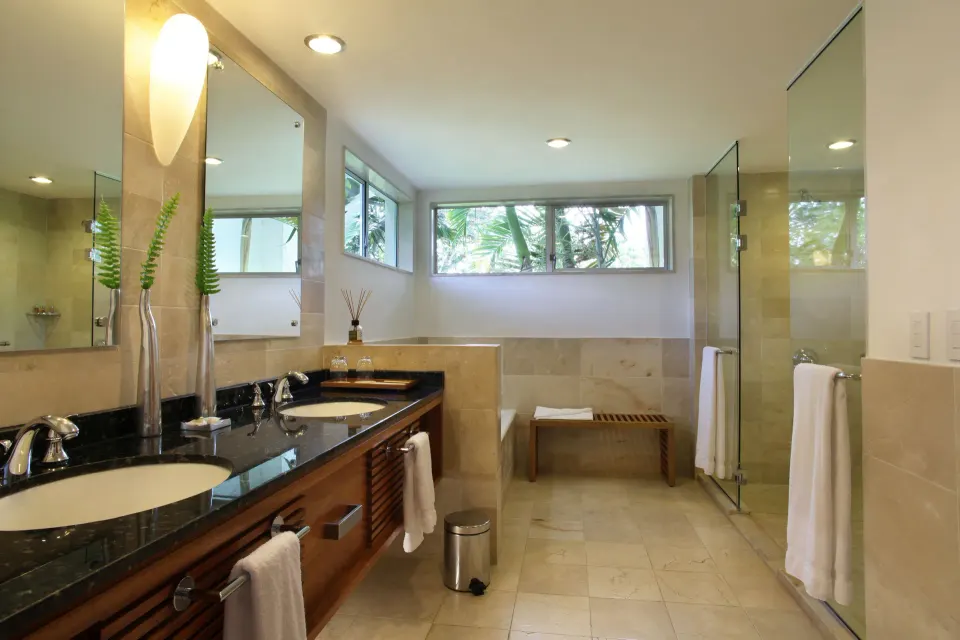Elite Room bathroom with double vanity at Casa de Campo Resort and Villas.