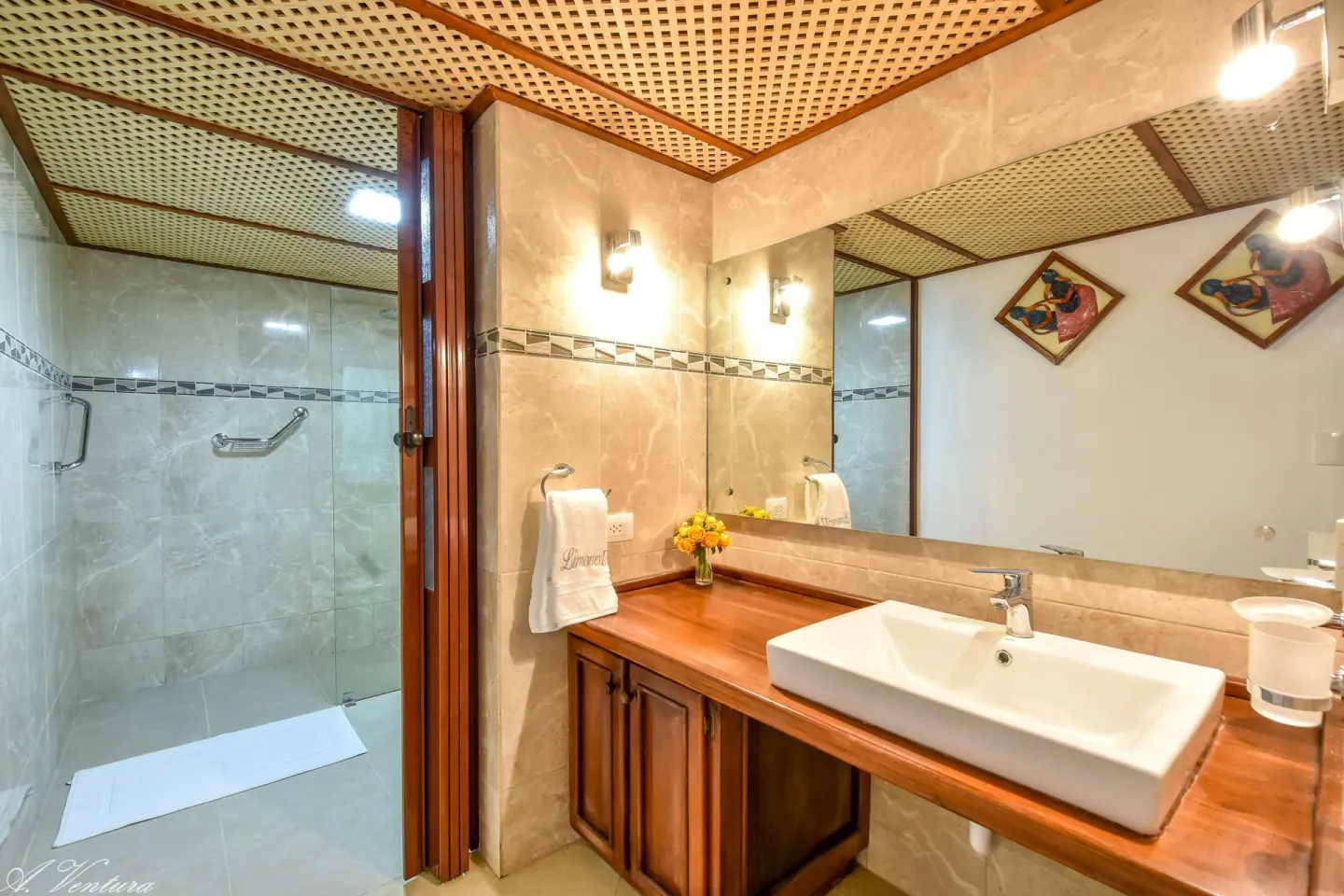 Bathroom vanity and walk-in shower in a Five Bedroom Classic Villa at Casa de Campo Resort and Villas and Villas and Villas.