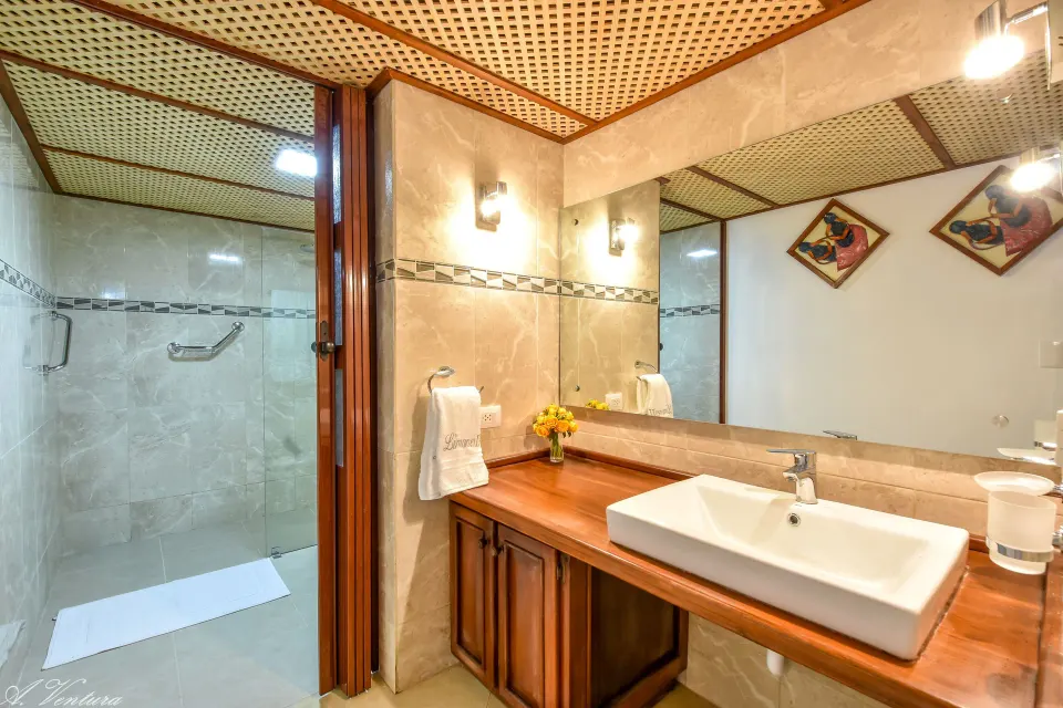 Bathroom vanity and walk-in shower in a Five Bedroom Classic Villa at Casa de Campo Resort and Villas and Villas and Villas.