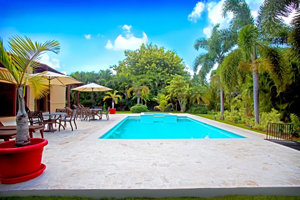 Private pool terrace at a Five Bedroom Classic Villa at Casa de Campo Resort and Villas and Villas and Villas.