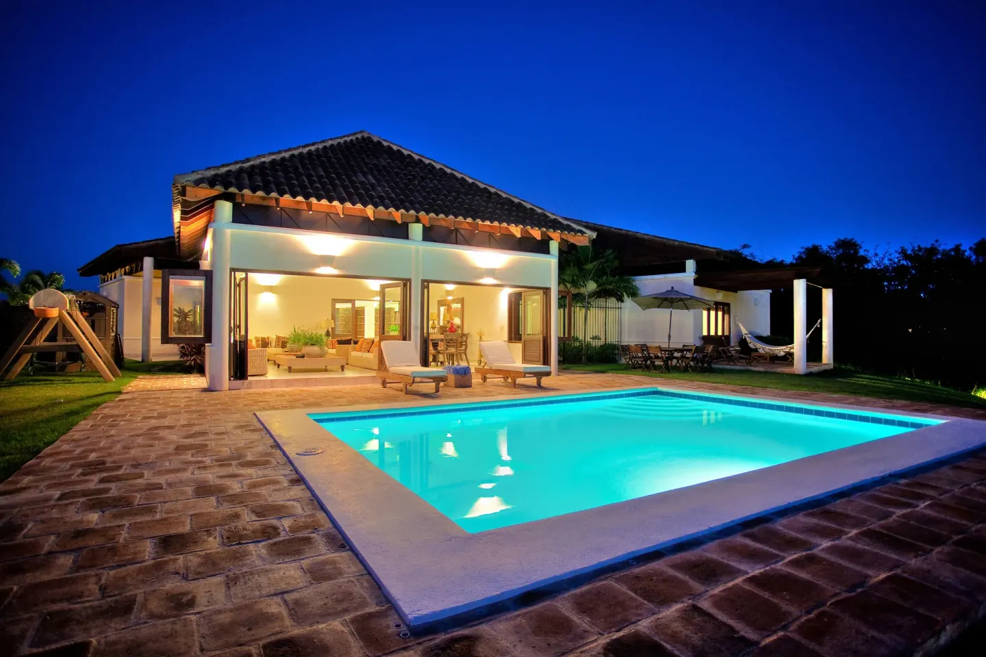 Four Bedroom Classic Villa evening pool terrace at Casa de Campo Resort and Villas and Villas and Villas.