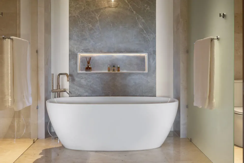 Bathroom soaking tub in a One Bedroom Luxury Premier Suite at Casa de Campo Resort and Villas.