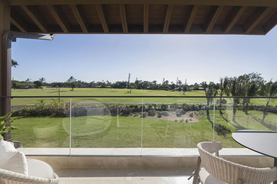 Patio seating overlooking the golf course at Casa de Campo Resort and Villas and Villas and Villas.