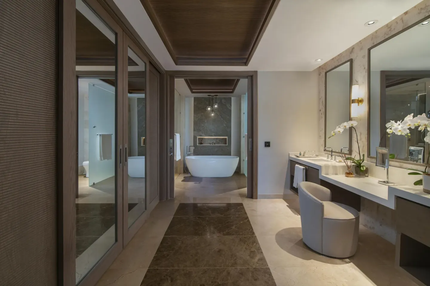 Bathroom vanity and freestanding tub in a Two Bedroom Luxury Premier Suite at Casa de Campo Resort and Villas.