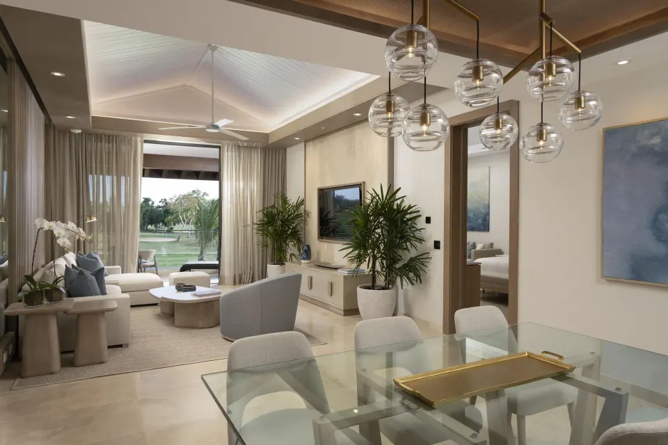 Open living and dining space in a Two Bedroom Luxury Premier Suite at Casa de Campo Resort and Villas.