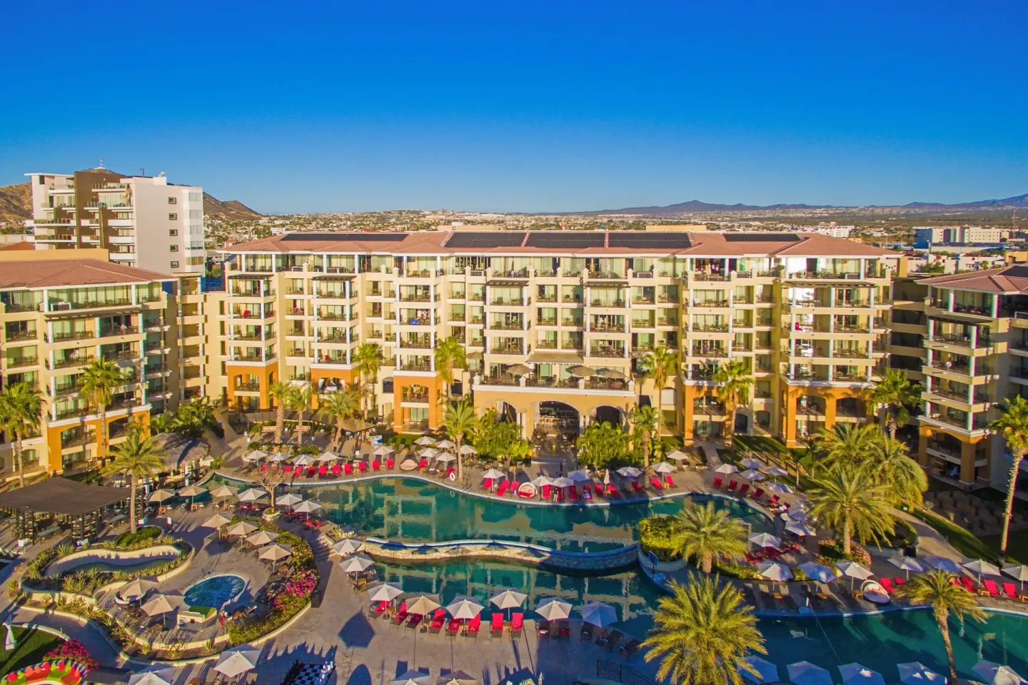 Aerial view of the resort pool courtyard at Casa Dorada Los Cabos Resort & Spa.