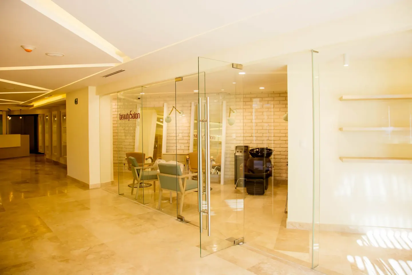 Glass-front beauty salon area at Casa Dorada Los Cabos Resort & Spa.