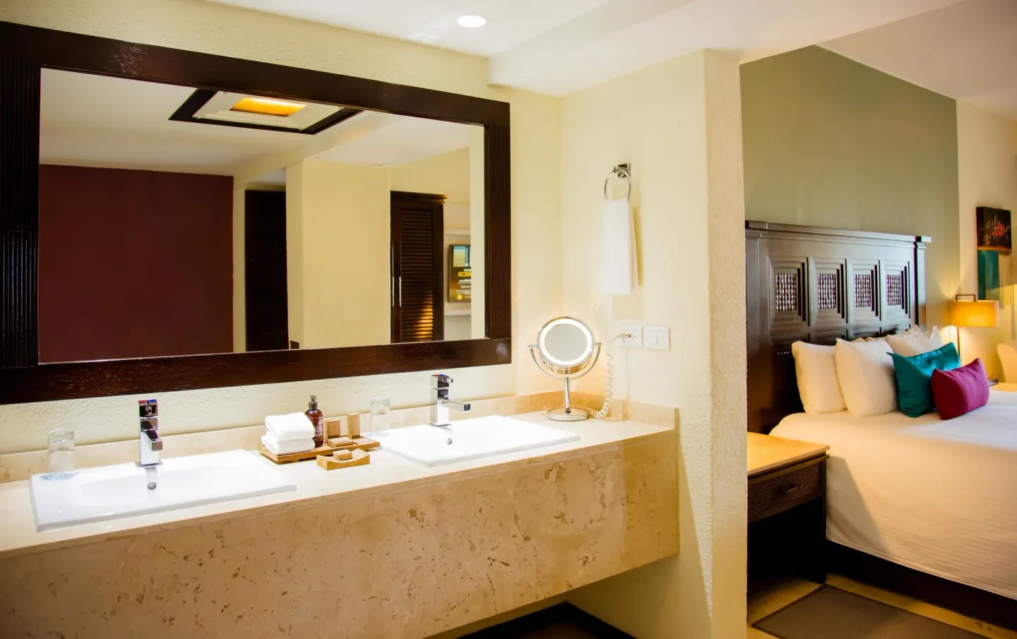 One Bedroom Plus double vanity beside the bedroom at Casa Dorada Los Cabos Resort & Spa.
