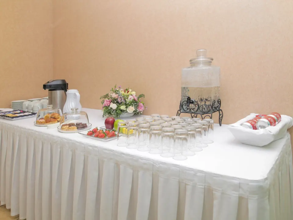 Beverage and snack station set up for an event at Casa Mexicana Cozumel
