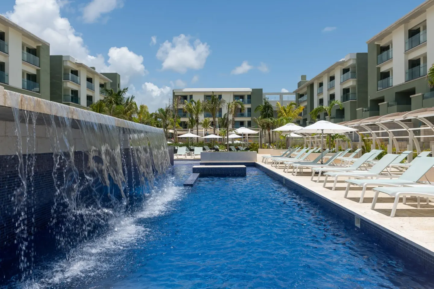 Cascading Pool Wall Lounge Deck Catalonia Grand Costa Mujeres Spa