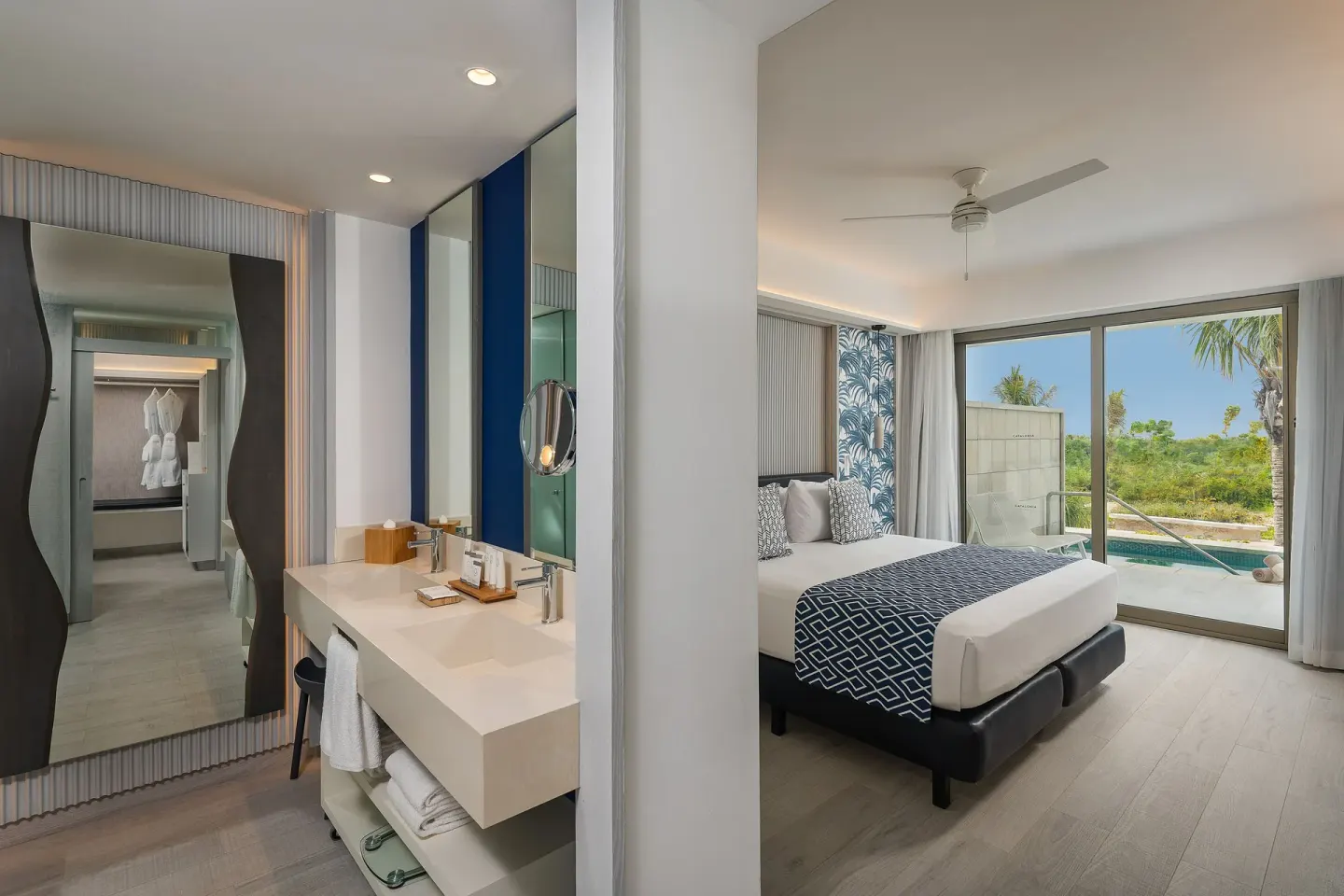 Guest Room King Bed Vanity Plunge Pool Catalonia Grand Costa Mujeres Spa