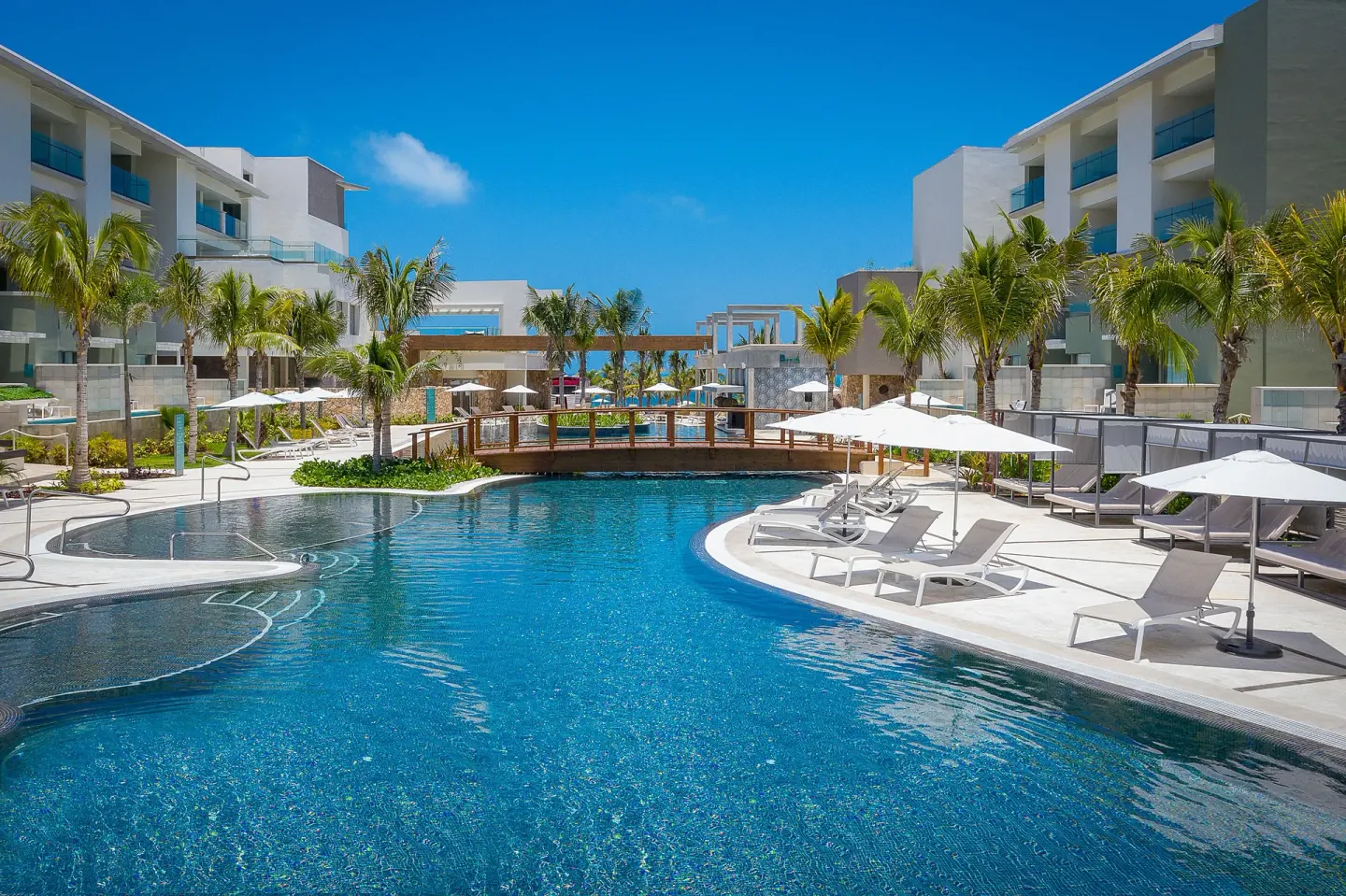 Main Pool Area Wooden Bridge Catalonia Grand Costa Mujeres Spa