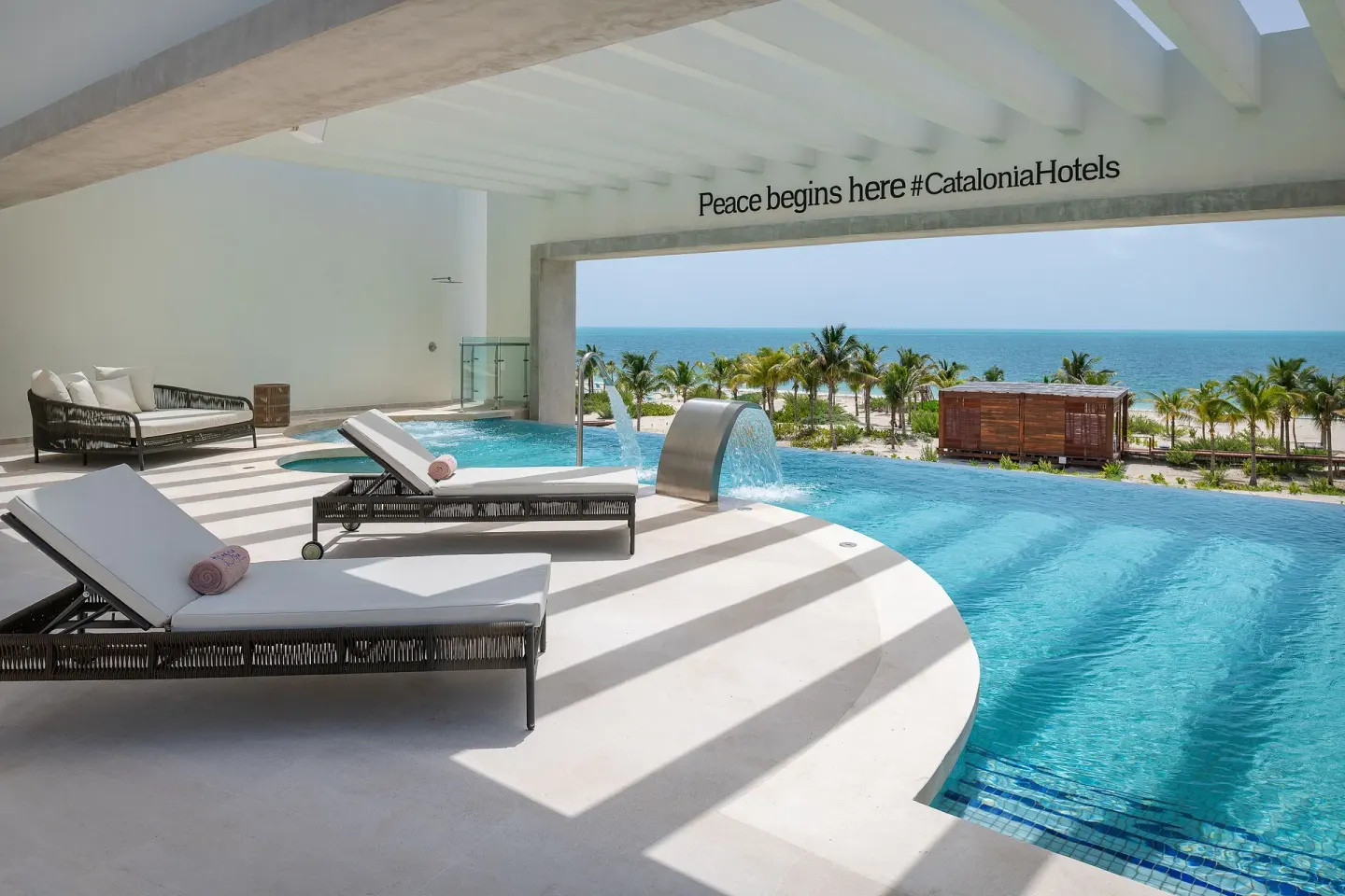 Oceanfront Pool Deck Loungers Catalonia Grand Costa Mujeres Spa