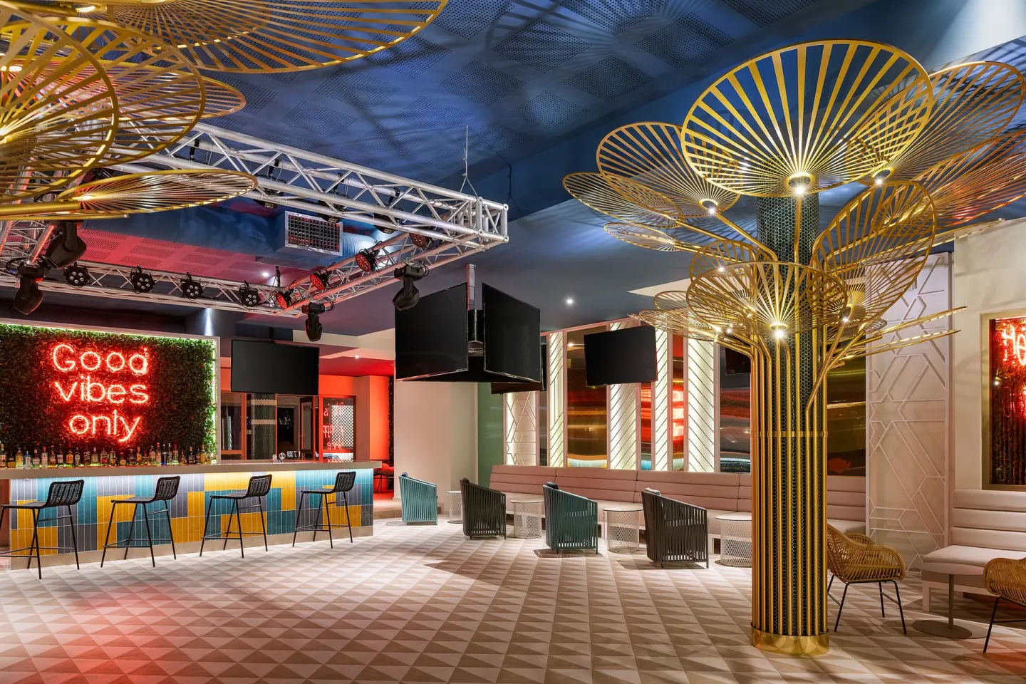 Colorful Lounge Bar Neon Sign Catalonia Grand Costa Mujeres Spa