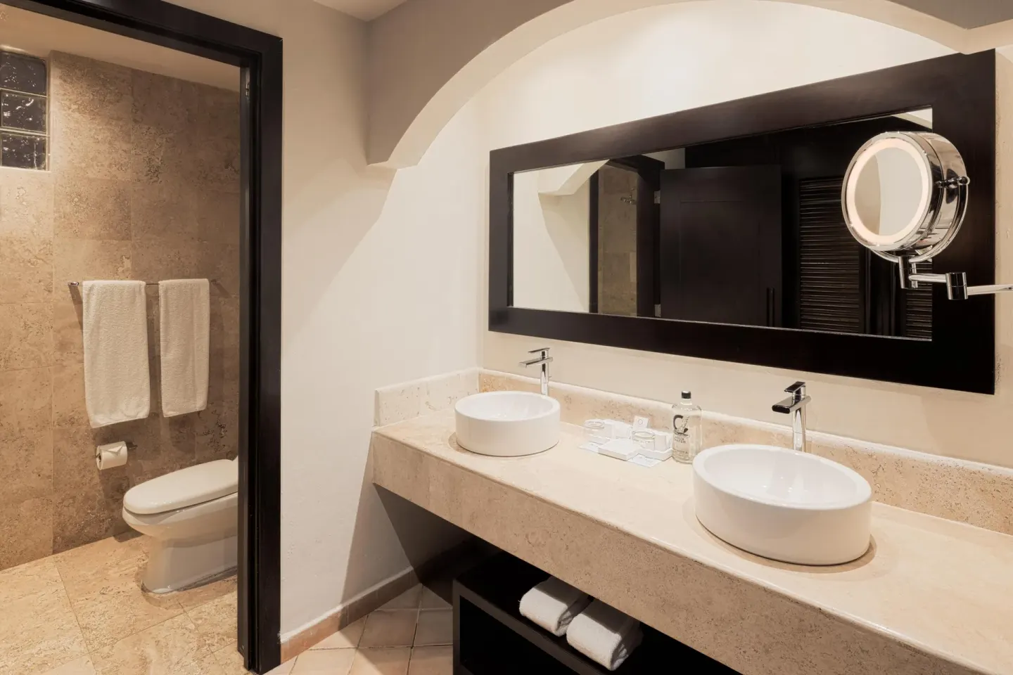 Premium Room bathroom with double vessel sinks at Catalonia Playa Maroma.
