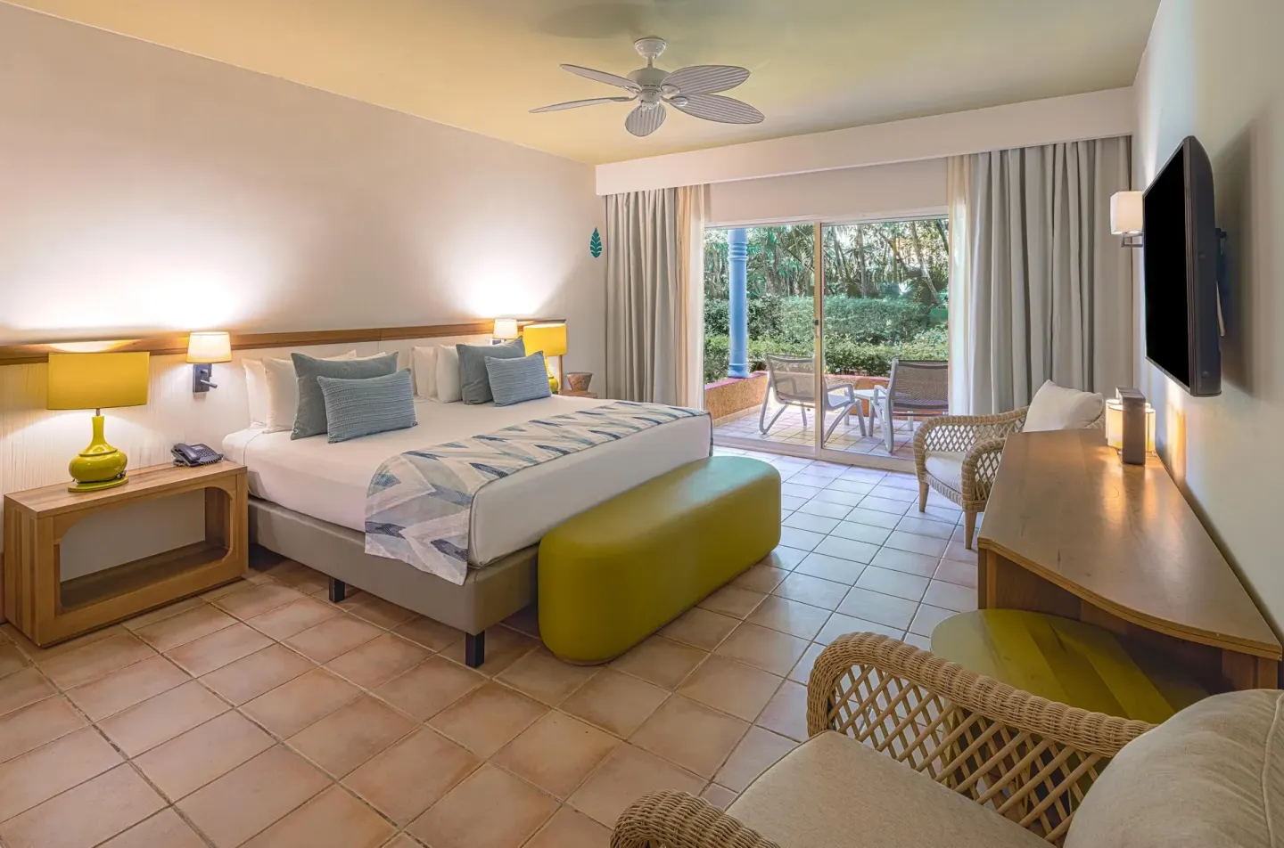 Privileged Superior room with king bed and terrace doors at Catalonia Playa Maroma.
