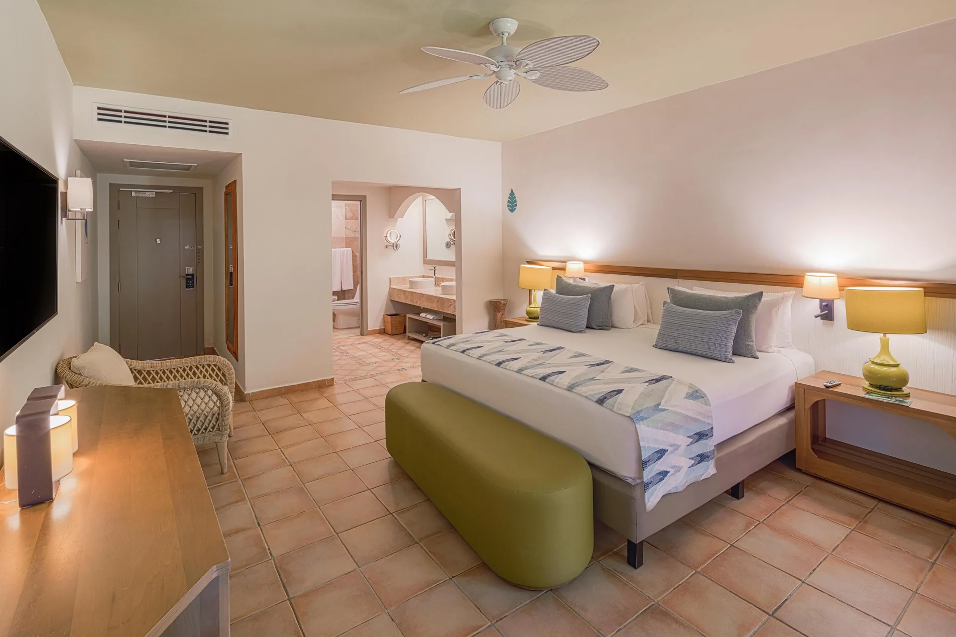 Privileged Superior room with king bed and vanity at Catalonia Playa Maroma.