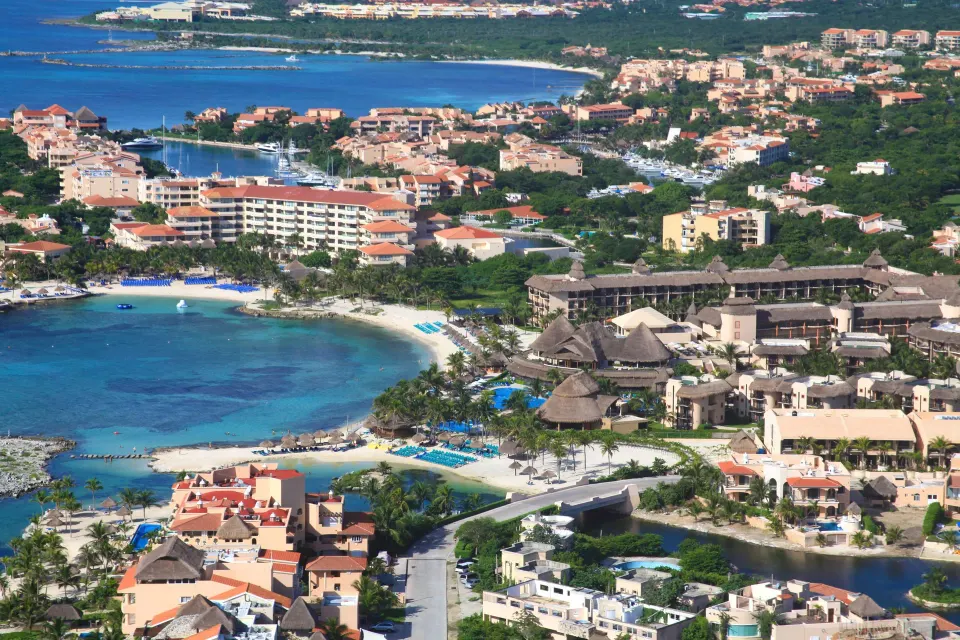 Aerial view of beachfront resort and surrounding coastline at Catalonia Riviera Maya Resort and Spa