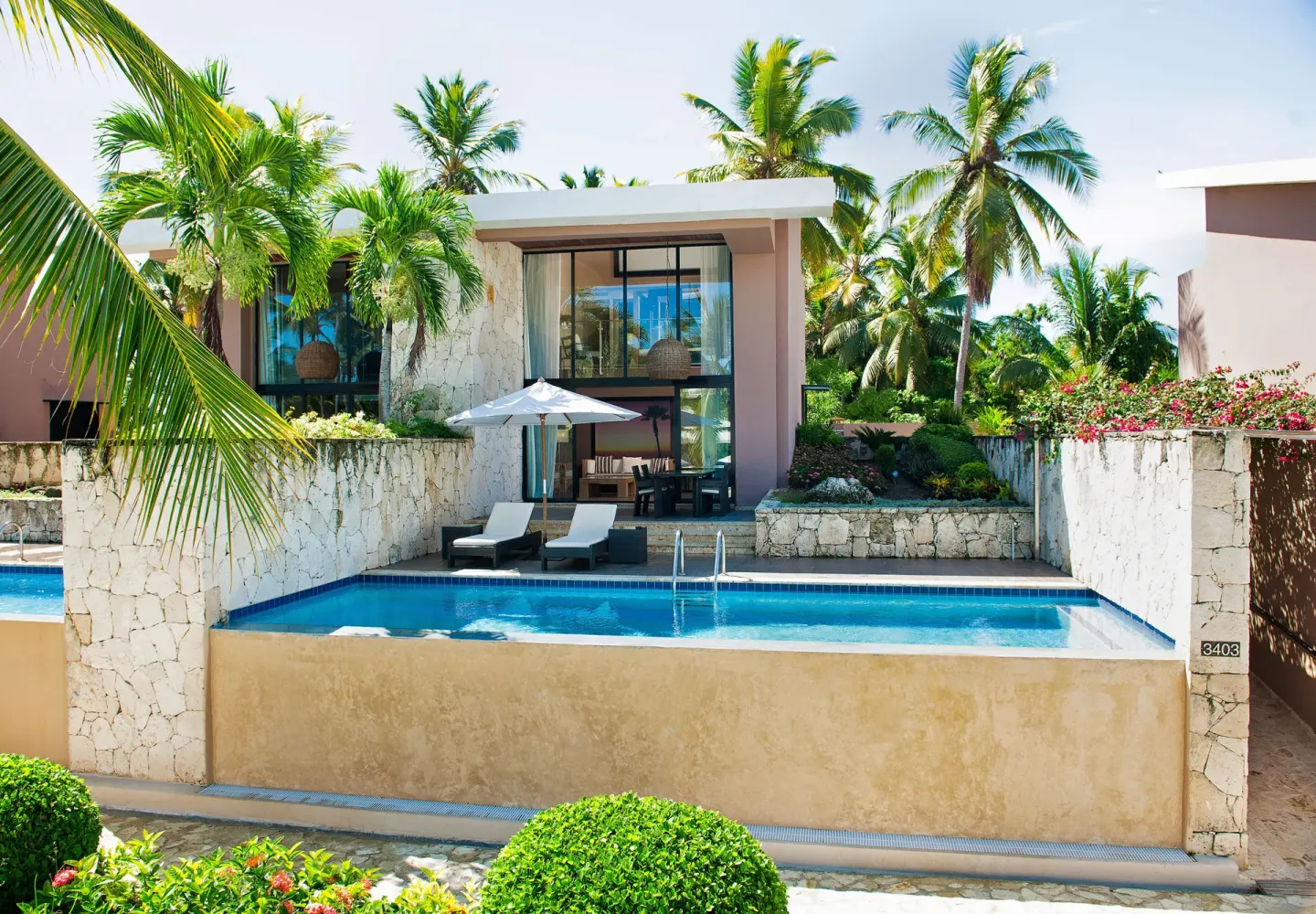 Private plunge pool terrace outside a villa at Catalonia Royal Bavaro.