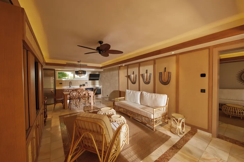 Villa 2 Bedrooms living room and kitchen area at Cayo Levantado Resort.