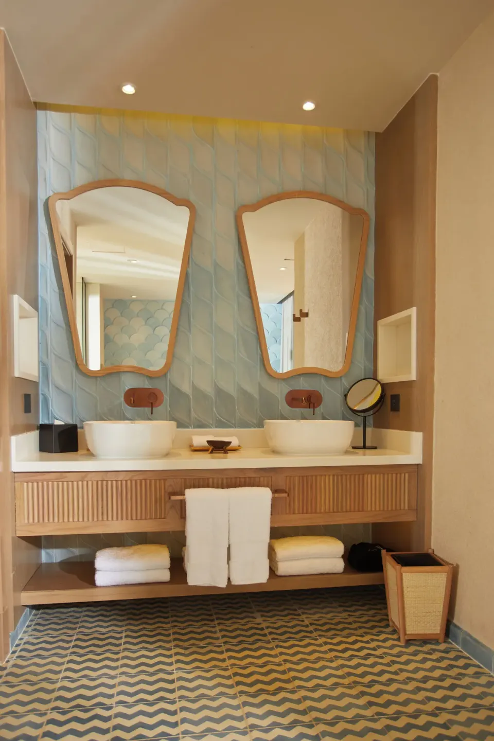 Double vanity bathroom in an oceanfront adults-only villa at Cayo Levantado Resort.