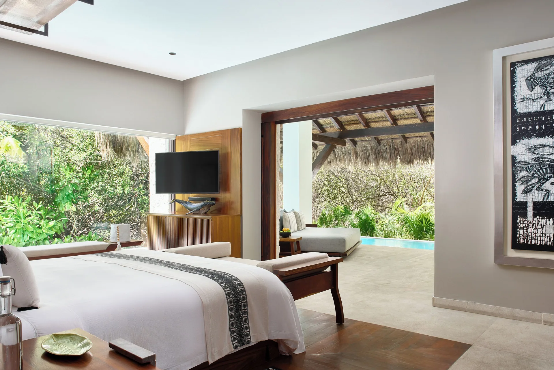 Presidential Villa bedroom with terrace and pool at Chablé Maroma.
