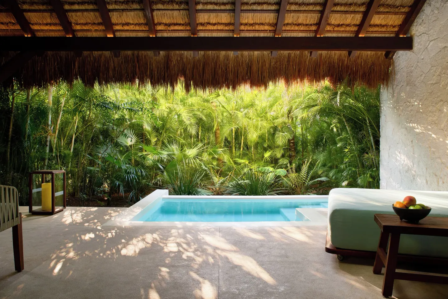 Treetop Pool Villa plunge pool beside tropical foliage at Chablé Maroma.