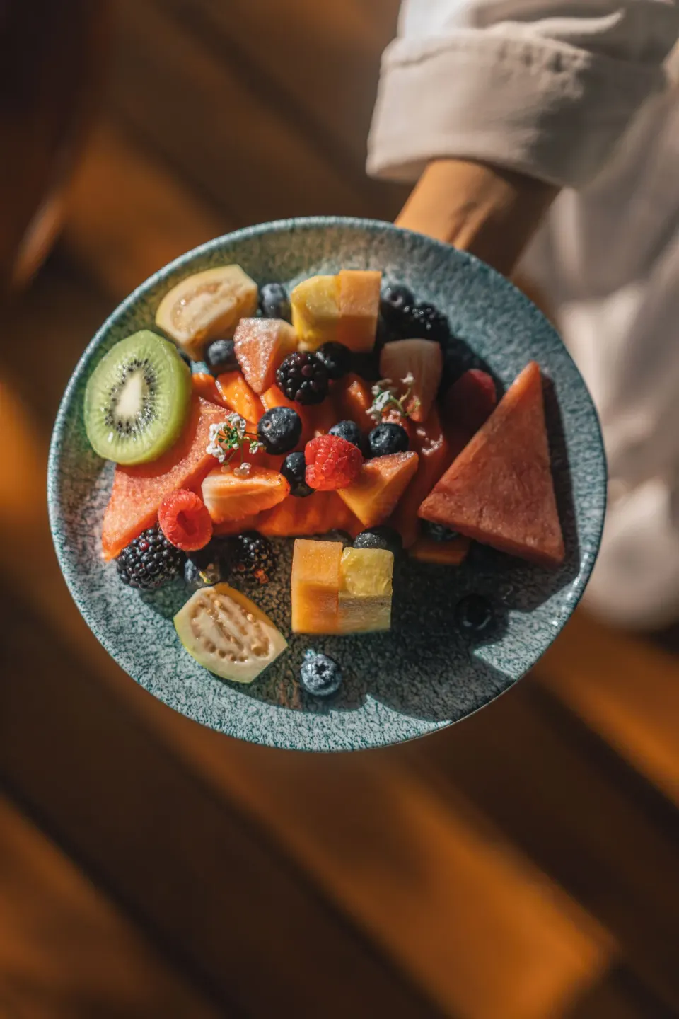 Plate of fresh tropical fruit at Chablé Yucatán