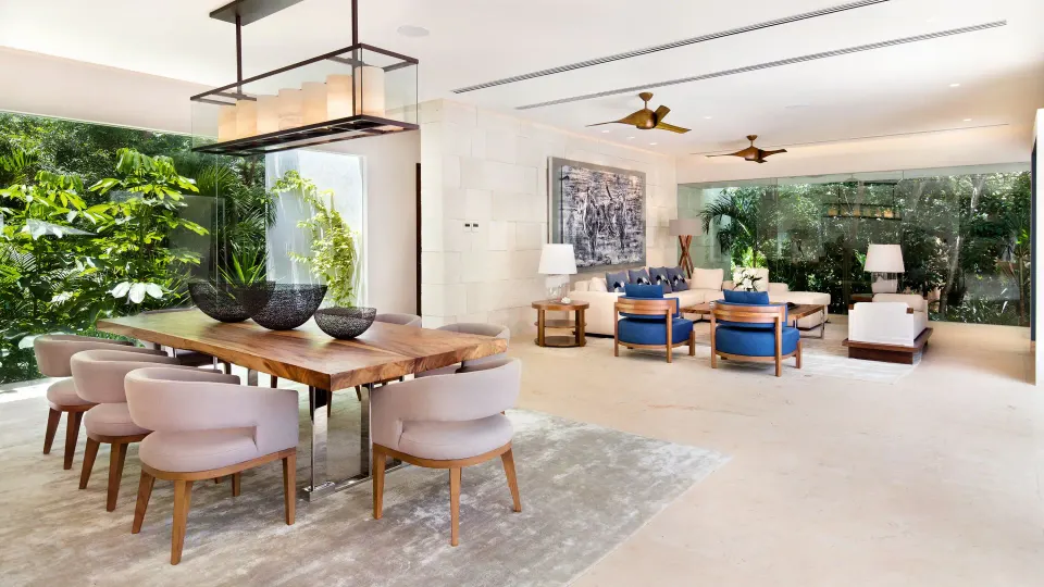 Presidential Villa living and dining area with garden views at Chablé Yucatán
