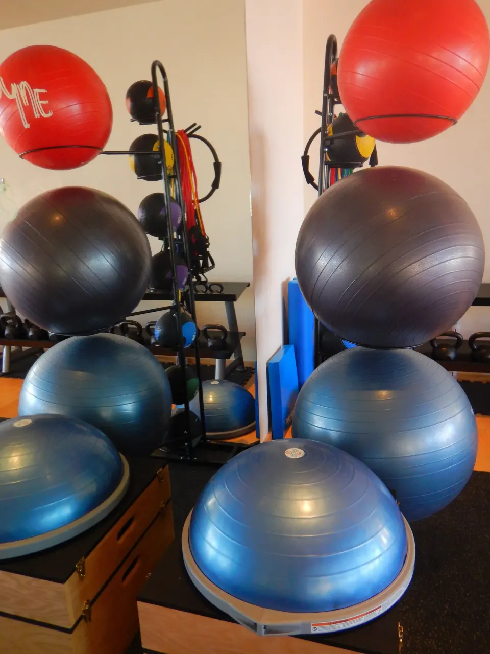 Exercise balls and balance trainers in the fitness studio at Chileno Bay Resort & Residences.