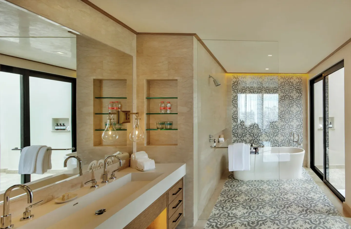 Villa bathroom with soaking tub and double vanity at Chileno Bay Resort & Residences.