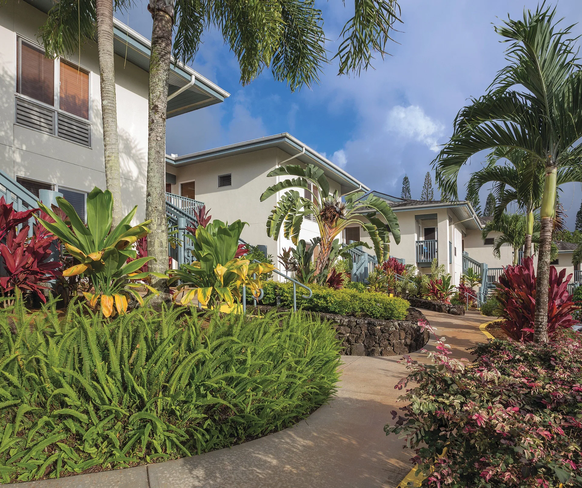 Garden walkway between villa buildings at Club Wyndham Bali Hai Villas.