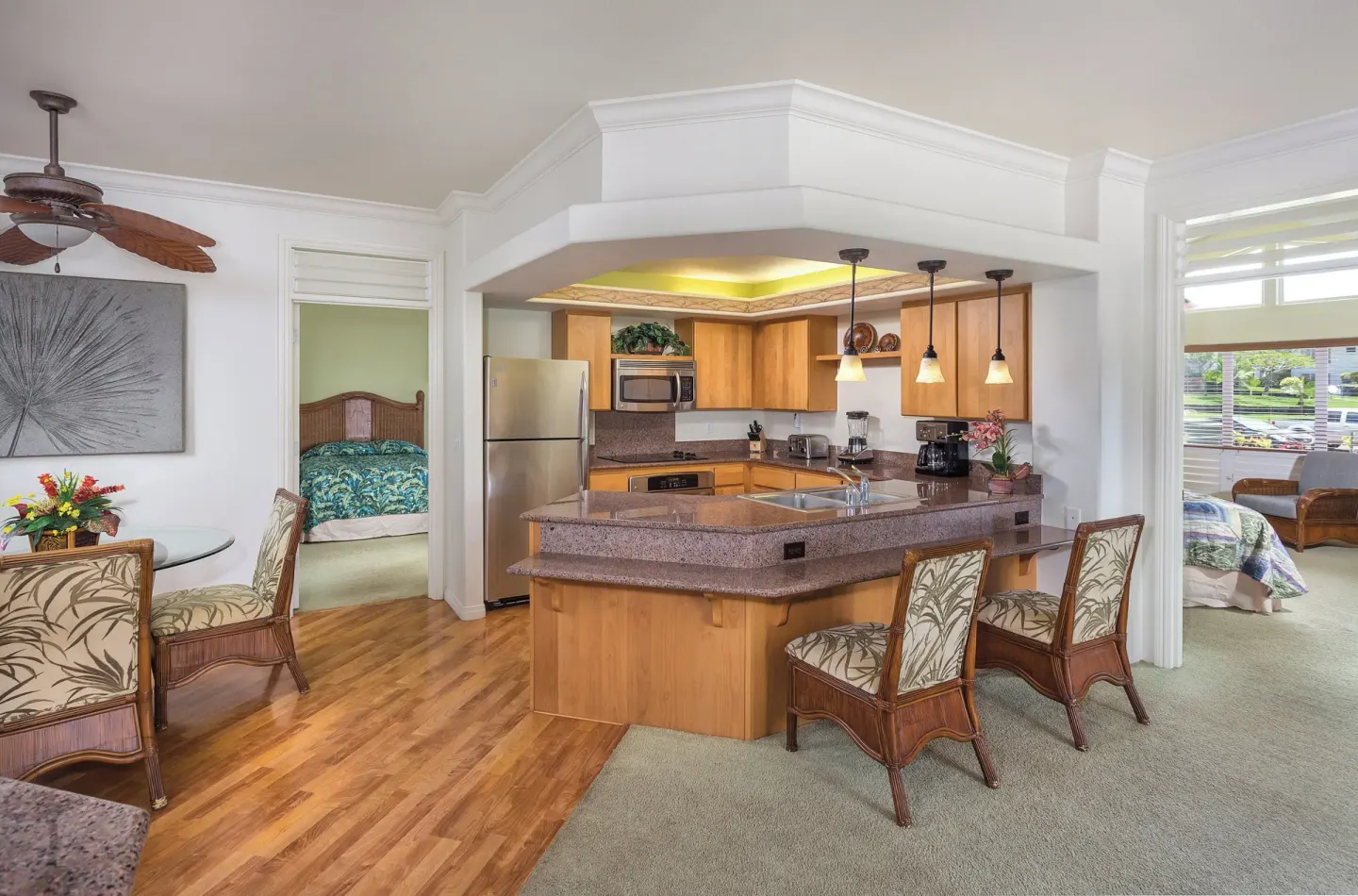 Spacious villa kitchen with breakfast bar at Club Wyndham Bali Hai Villas.