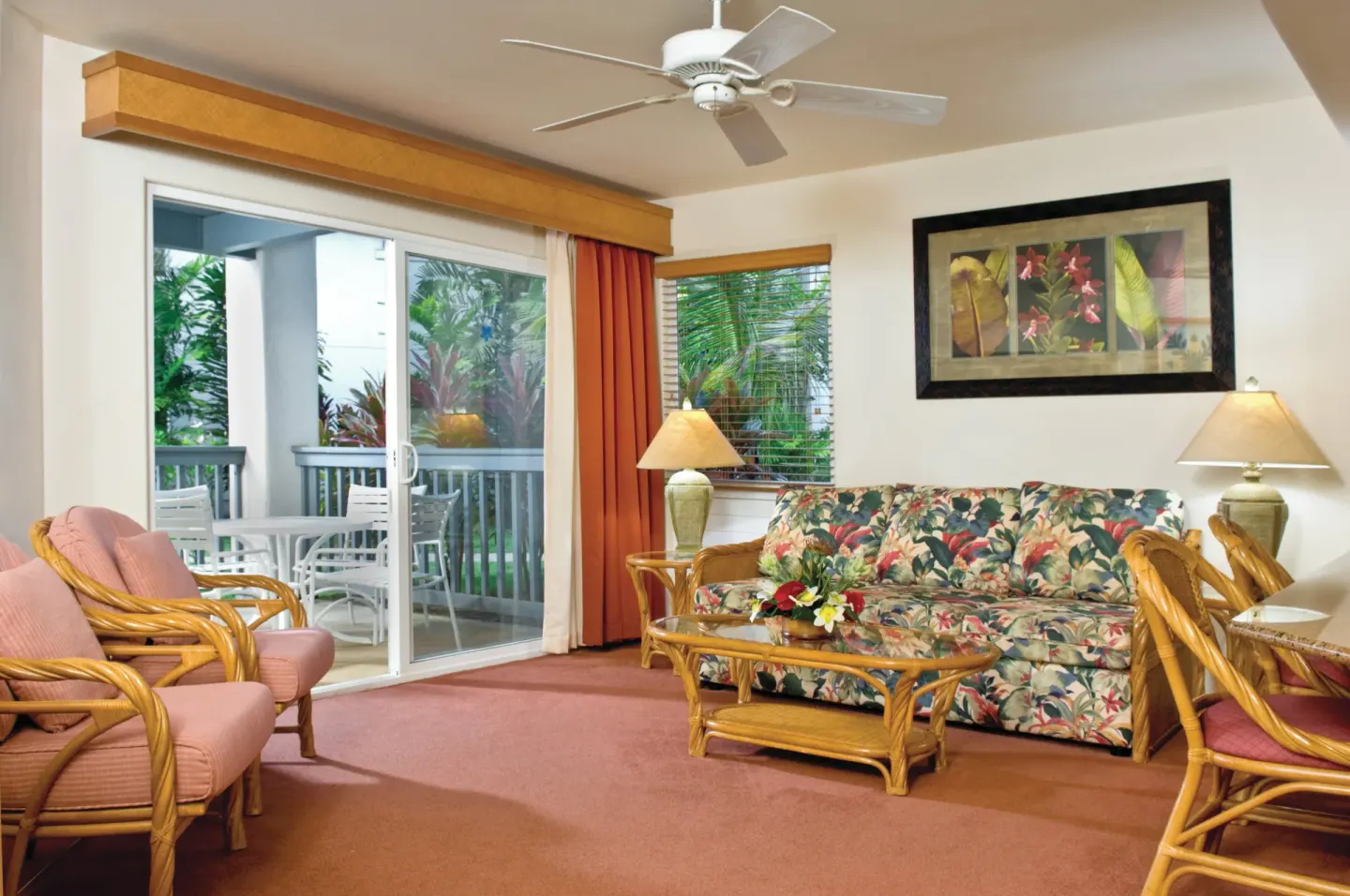 Villa living room with balcony doors at Club Wyndham Bali Hai Villas.