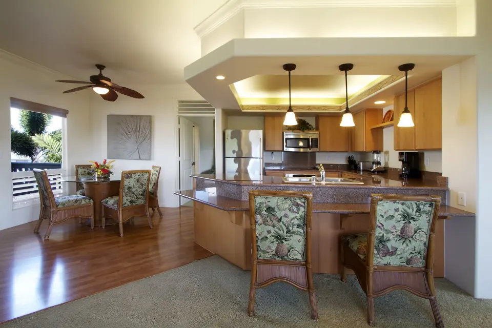 Two-bedroom suite kitchen and dining area at Club Wyndham Bali Hai Villas.