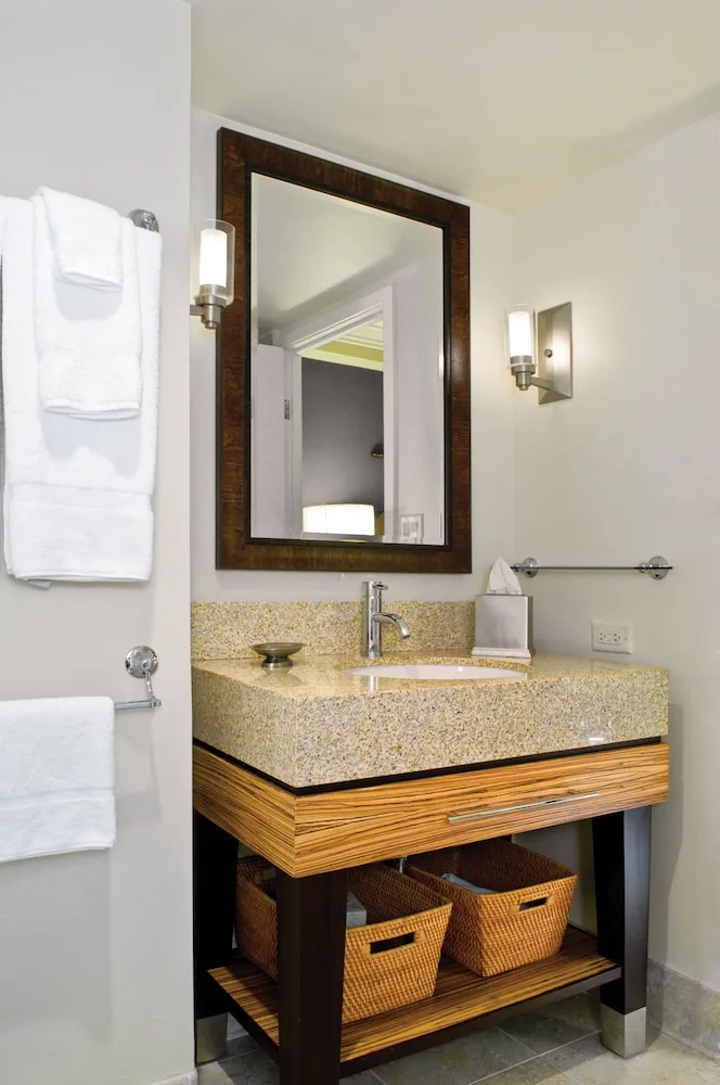Bathroom vanity with towels at Club Wyndham Royal Garden at Waikiki.