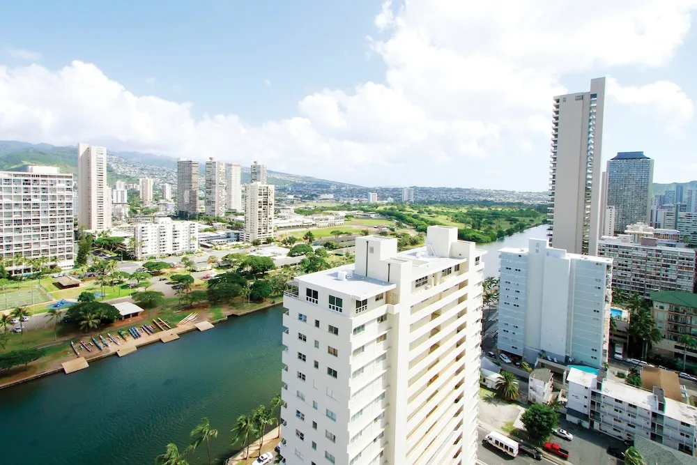 High-rise city and canal view near Club Wyndham Royal Garden at Waikiki.