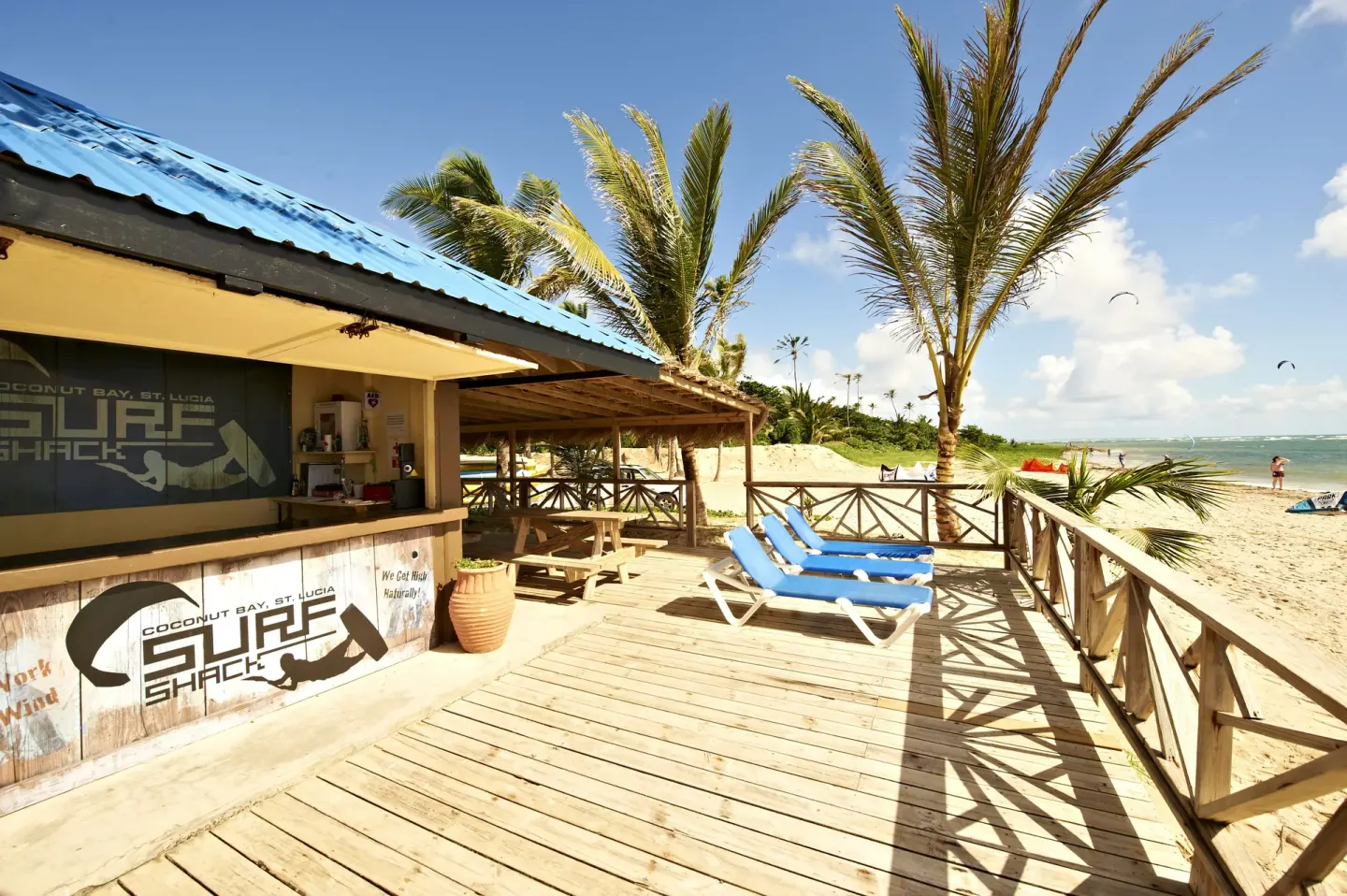 Surf Shack deck beside the beach at Coconut Bay Beach Resort & Spa.
