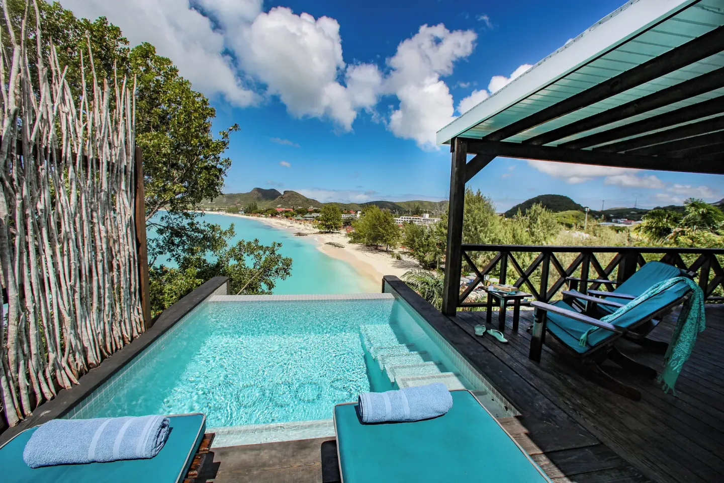 Bay View Pool Cottage plunge pool and deck overlooking the beach at COCOS Hotel.