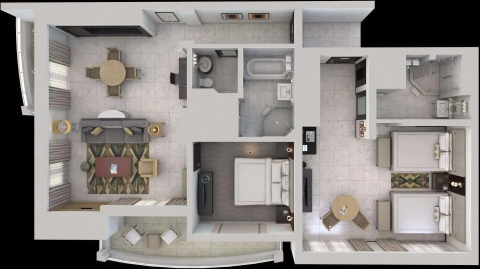 Floor plan of the Commodore City View Two-Bedroom Room at Condado Vanderbilt Hotel.
