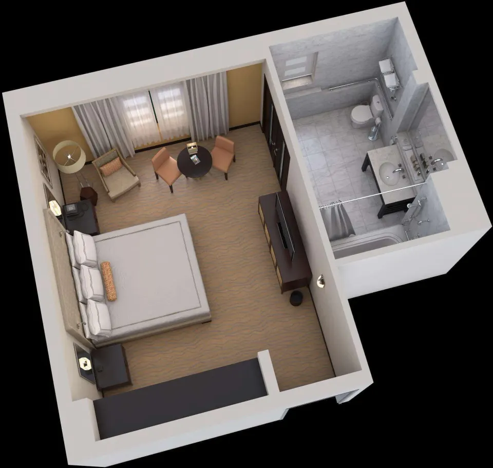 Floor plan rendering of a Heritage King Room at Condado Vanderbilt Hotel.
