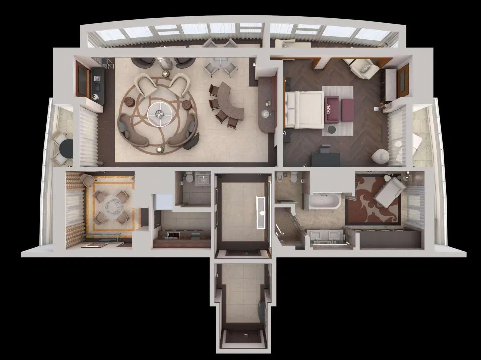 Floor plan rendering of the Presidential Oceanfront Room at Condado Vanderbilt Hotel.