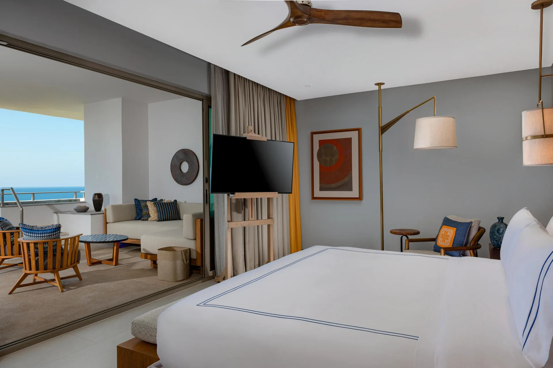 Penthouse bedroom and ocean-view balcony at Conrad Punta de Mita.