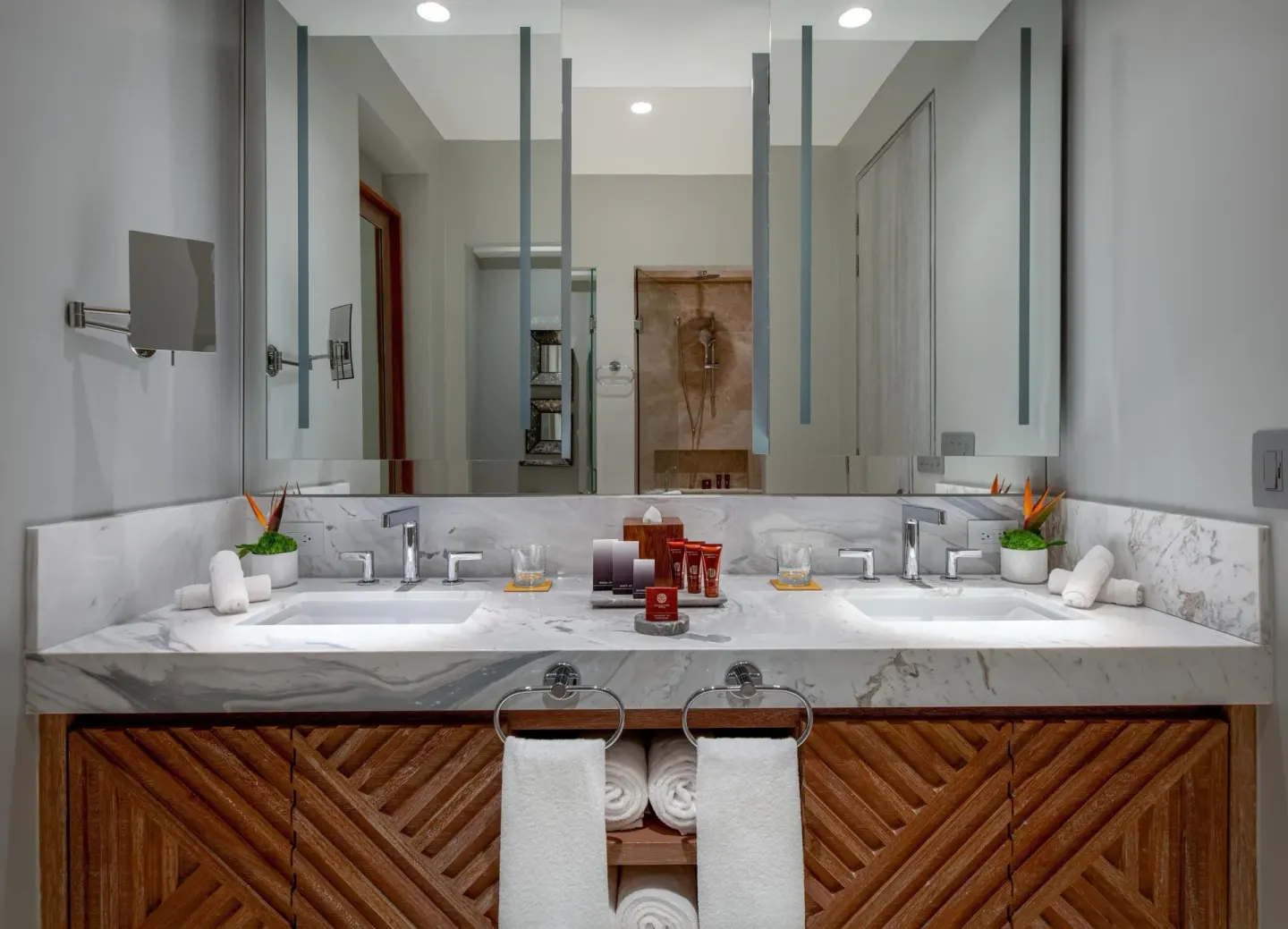 Superior Suite Ocean View double vanity bathroom at Conrad Punta de Mita.