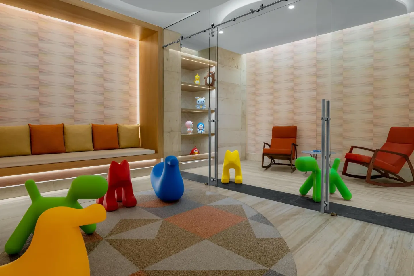 Kids playroom with colorful animal seats at Conrad Tulum Riviera Maya.