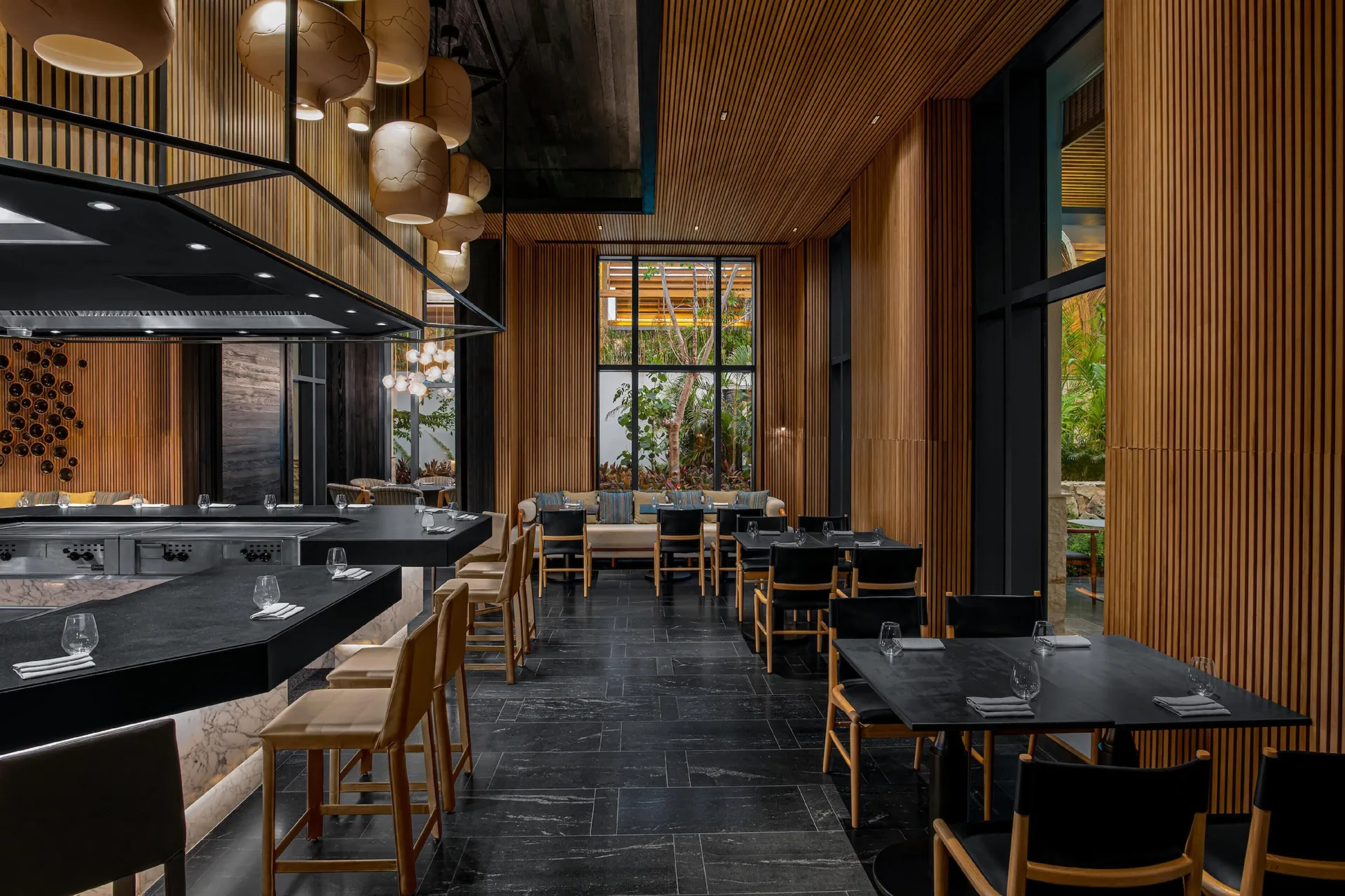 Japanese-style dining room with teppanyaki counter at Conrad Tulum Riviera Maya.
