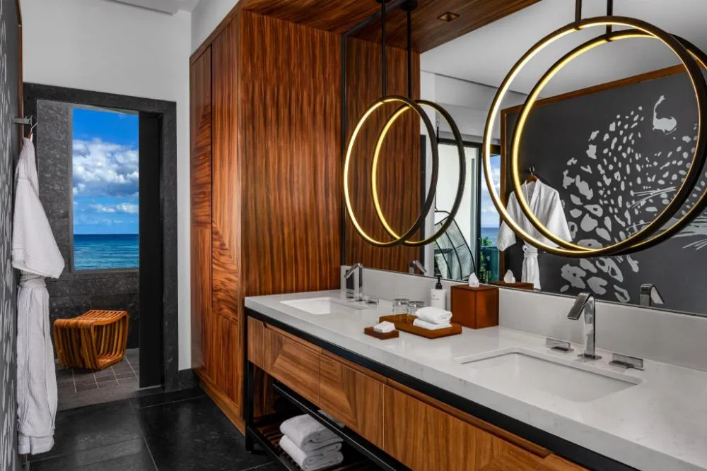Ceiba Partial Ocean View Guestroom bathroom vanity at Conrad Tulum Riviera Maya.