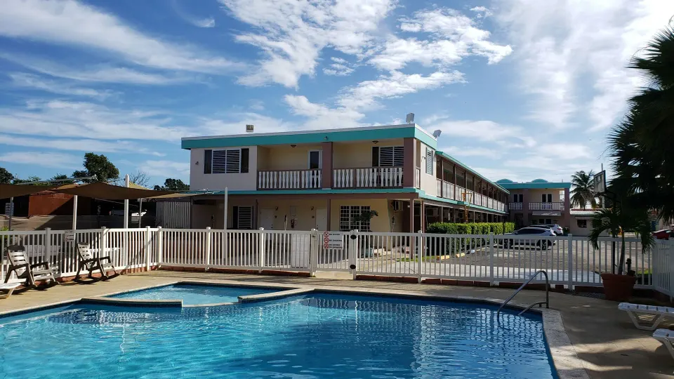 Combate Beach Resort beach resort-style hotel with tropical pool area near Playa El Combate in Cabo Rojo, Puerto Rico.