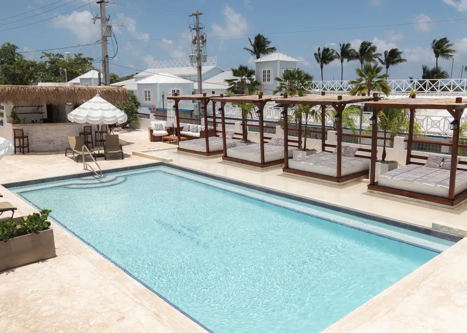 Parguera Plaza Hotel adults-only boutique hotel with stylish pool courtyard in La Parguera, Puerto Rico.